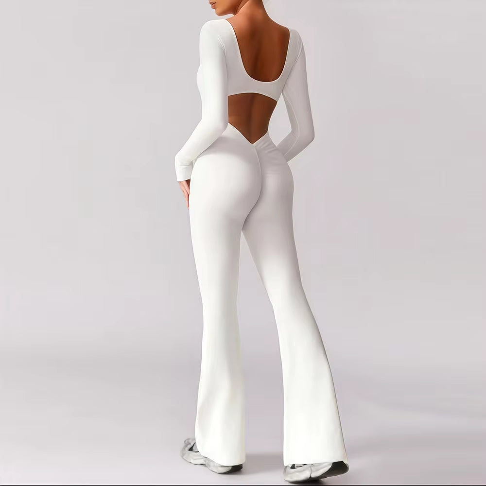 New Solid-Color Slimming and Hip-Lifting Jumpsuits, Long-Sleeved Backless Yoga Wear for Women'S Spring and Autumn