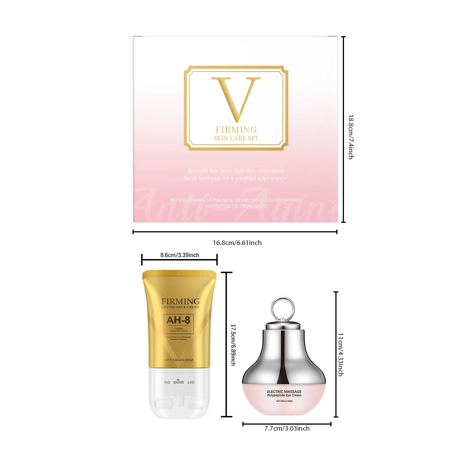 AH-8 Firming Neck Cream Moisturizer anti Aging Smoothing Wrinkles Electric Massage Polypeptide Eye Cream Eye & Neck Skincare Set