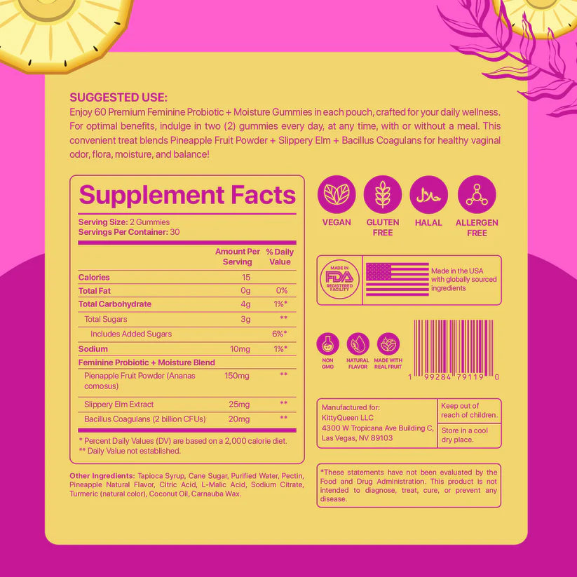 Women'S Probiotic Gummies Feminine Balance Gummies Pineapple Probiotics for Woman Vaginal Health, Yeast Ph Balance&Odor Control