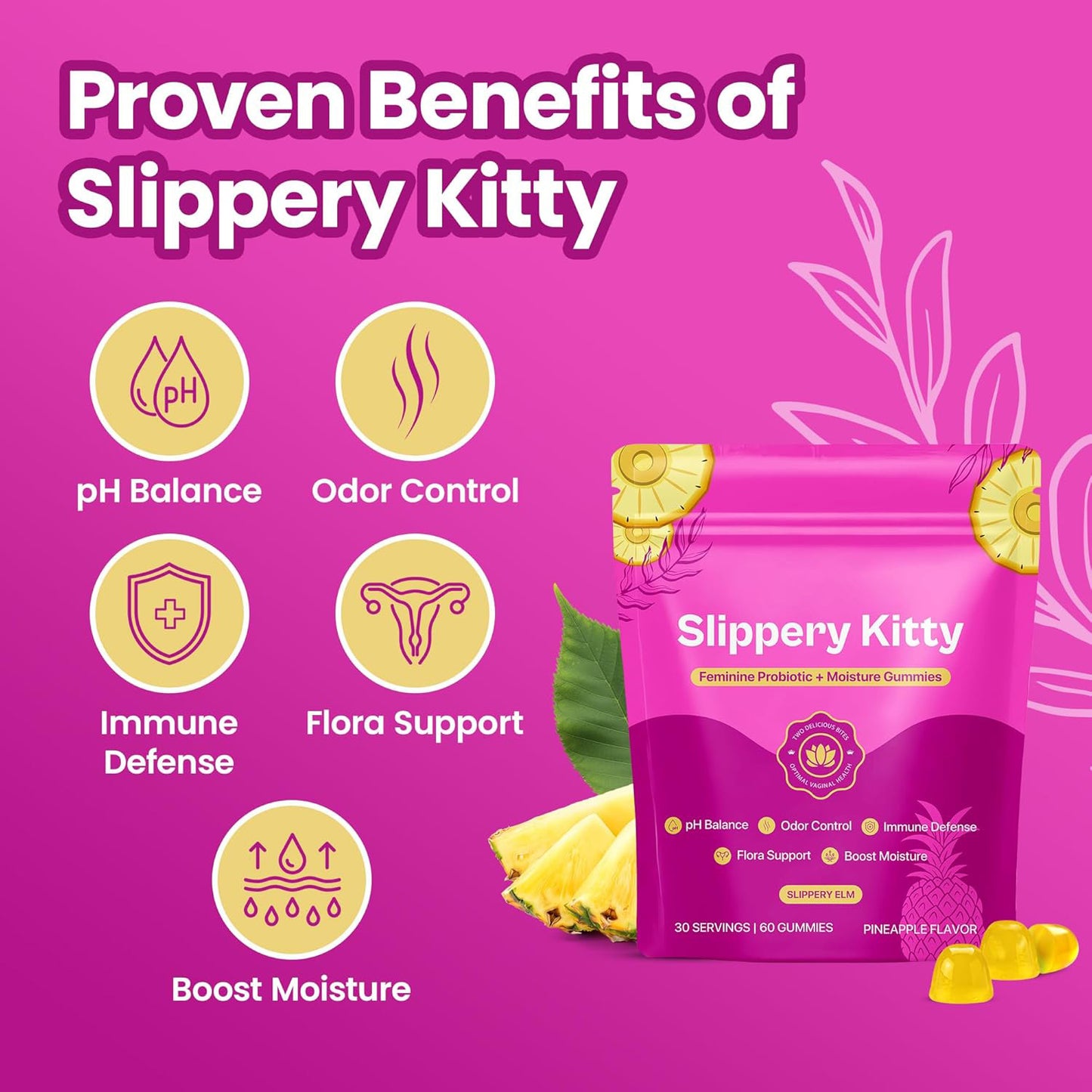 Women'S Probiotic Gummies Feminine Balance Gummies Pineapple Probiotics for Woman Vaginal Health, Yeast Ph Balance&Odor Control